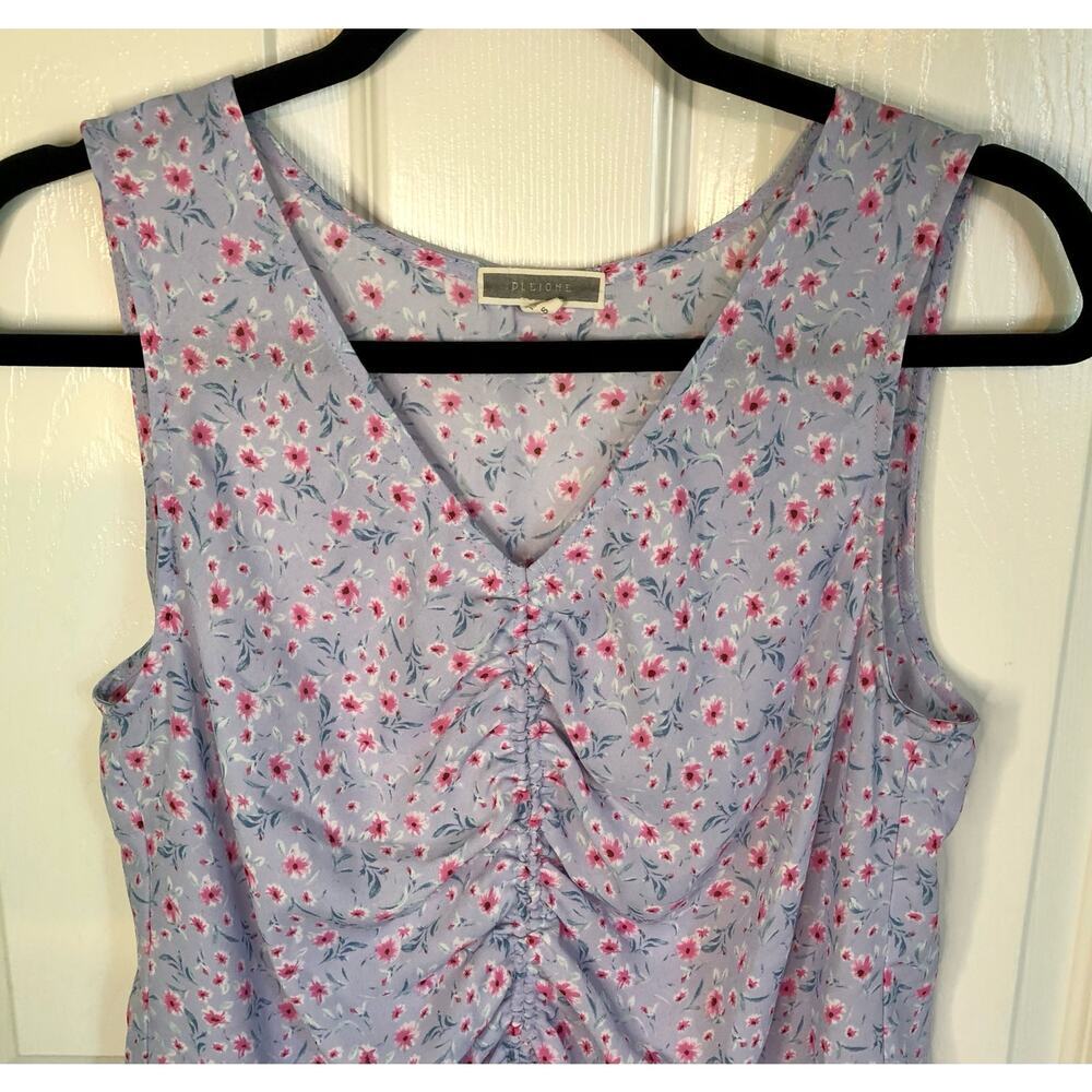 Pleione Floral Ruched Front Ruffle Hem Sleeveless Top Lavender Pink Boho - Small - Picture 2 of 6